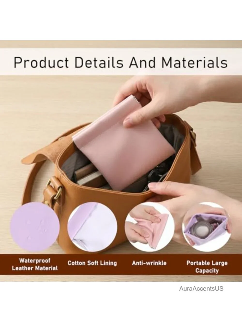 Set of 4 PU Leather Snap Closure Pouch Organizer Makeup Bags